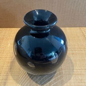 Black Art Glass Vase Murano? Controlled Bubble Wave Pattern Clear Base Used